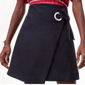 Loft Navy Blue Faux Suede Wrap Skirt with Grommet Detail Size 8